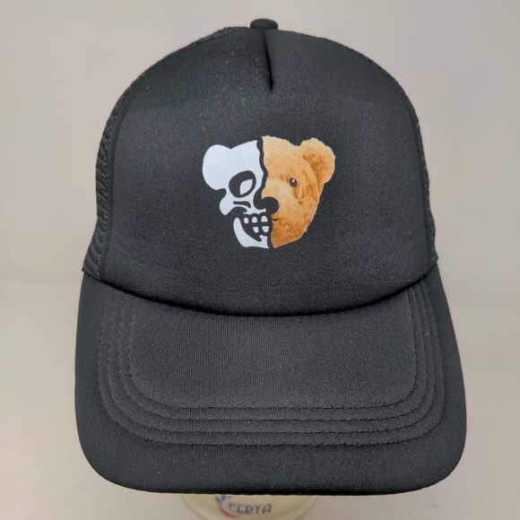 Unbranded Men's Snapback Mesh Back Hat Black Adjustable Skull Bear Graphic Logo - Picture 3 of 10